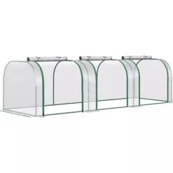 Outsunny Folievæksthus, Gennemsigtig PVC, Stålramme, Tunnel Drivhus med Døør, 295 x 100 x 80 cm