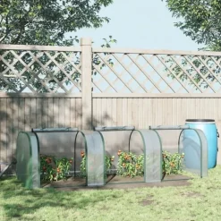 Outsunny Folievæksthus, Gennemsigtig PVC, Stålramme, Tunnel Drivhus med Døør, 295 x 100 x 80 cm