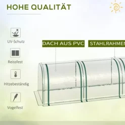 Outsunny Folievæksthus, Gennemsigtig PVC, Stålramme, Tunnel Drivhus med Døør, 295 x 100 x 80 cm