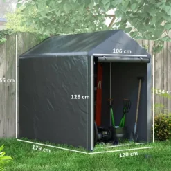 Outsunny Garage Telt, Mørkegrå, 1,2 x 1,79 x 1,65m Opbevaring Telt med UV-beskyttelse, Vandtæt Foliegarage til Motorcykel, Haveredskaber, Galvaniseret | CDON