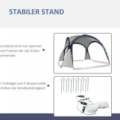 Outsunny Have / Camping Telt - Vandtæt Polyester, Glasfiberramme - Cremhvid/Blå 3,5x3,5x2,3m