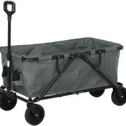 Outsunny Havevogn 160L, foldbar transportvogn med aftagelig presenning, teleskophåndtag, 360° hjul, 120 kg kapacitet, mørkegrå polyester