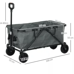Outsunny Havevogn 160L, foldbar transportvogn med aftagelig presenning, teleskophåndtag, 360° hjul, 120 kg kapacitet, mørkegrå polyester