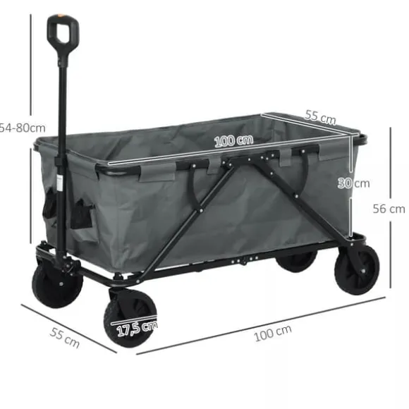 Outsunny Havevogn 160L, foldbar transportvogn med aftagelig presenning, teleskophåndtag, 360° hjul, 120 kg kapacitet, mørkegrå polyester