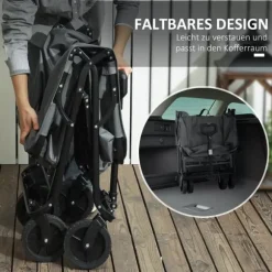 Outsunny Havevogn 160L, foldbar transportvogn med aftagelig presenning, teleskophåndtag, 360° hjul, 120 kg kapacitet, mørkegrå polyester