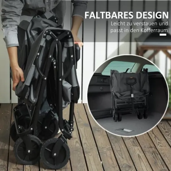Outsunny Havevogn 160L, foldbar transportvogn med aftagelig presenning, teleskophåndtag, 360° hjul, 120 kg kapacitet, mørkegrå polyester