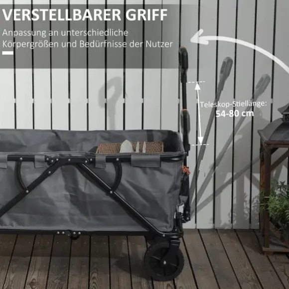 Outsunny Havevogn 160L, foldbar transportvogn med aftagelig presenning, teleskophåndtag, 360° hjul, 120 kg kapacitet, mørkegrå polyester