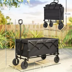 Outsunny Havevogn 160L 100kg Foldbar Transportvogn Sort Polyester