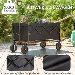 Outsunny Havevogn 160L 100kg Foldbar Transportvogn Sort Polyester