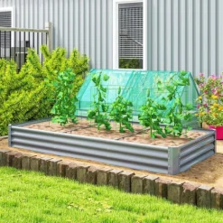 Outsunny H$jbed af st$l, vejrbestandigt plantebed 240x120x30cm