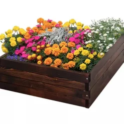 Outsunny Hjbed i fyrretræ, Plantekasse til grøntsager og krydderurter, Mørkebrun, 60x60x23 cm