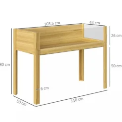 Outsunny Højbed i Grantræ med Akrylplader, Vejrbestandigt Havebed, Naturtræ, 110x50x80 cm