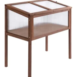 Outsunny højbed i træ, tidligt bed, dyrkningsbord, krydderurtebed, plantekasse til have, altan og terrasse, brun, fyrretræ, PC-plade, 90 x 50 x 93 cm | CDON