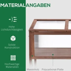Outsunny højbed i træ, tidligt bed, dyrkningsbord, krydderurtebed, plantekasse til have, altan og terrasse, brun, fyrretræ, PC-plade, 90 x 50 x 93 cm | CDON