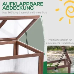 Outsunny højbed i træ, tidligt bed, dyrkningsbord, krydderurtebed, plantekasse til have, altan og terrasse, brun, fyrretræ, PC-plade, 90 x 50 x 93 cm | CDON