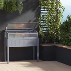Outsunny Højbed med Drivhus, Grantræ og PC-Plade, Grå, 120x54x112/122cm