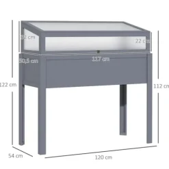 Outsunny Højbed med Drivhus, Grantræ og PC-Plade, Grå, 120x54x112/122cm