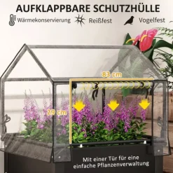 Outsunny Højbed med Drivhus, Plantekasse i Metal, 60x60x120 cm, Sort