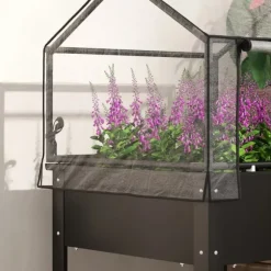 Outsunny Højbed med Drivhus, Plantekasse i Metal, 60x60x120 cm, Sort