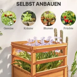 Outsunny H'jbed med Espalier i Gran, 65x65x73cm - Perfekt til Klatreplanter og Havebrug