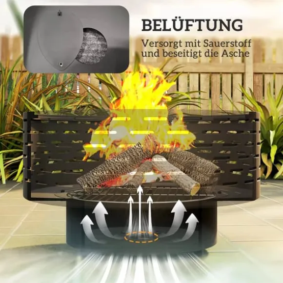 Outsunny 3-i-1 bålsted med grillrist og gnistfang i koksgrå rustfrit stål, Ø60x39cm