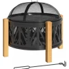 Outsunny 2-i-1 Kildeskål Ø75 x 58 cm Bålsted med gnistfang og ildrager Grillrist, Metal, Sort+Brun