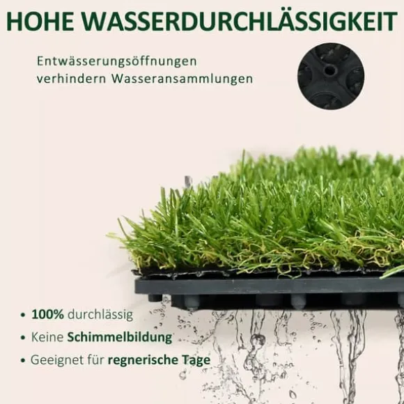 Outsunny Kunstgræs 10 stk. Mørkegrøn 25 mm Plastik Havegræs 30x30 cm