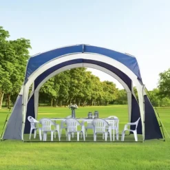 Outsunny Kuppeltelt, Blå, 3,5x3,5x2,22m, Polyester, Have, Terrasse, Altankuppeltelt til 6-8 personer