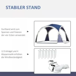 Outsunny Kuppeltelt, Blå, 3,5x3,5x2,22m, Polyester, Have, Terrasse, Altankuppeltelt til 6-8 personer