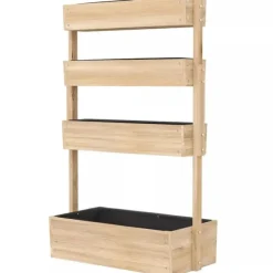 Outsunny 4-lags hijbed i grantræ - Naturtræ 88.5x45x140 cm - Lodret plantekasse til have og altan