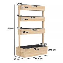Outsunny 4-lags hijbed i grantræ - Naturtræ 88.5x45x140 cm - Lodret plantekasse til have og altan