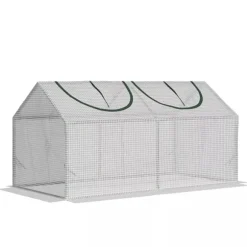 Outsunny Minivæksthus med UV-resistent PE-dække, stålramme, lynlåsvindue, 120x60x60 cm, Hvid
