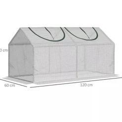 Outsunny Minivæksthus med UV-resistent PE-dække, stålramme, lynlåsvindue, 120x60x60 cm, Hvid