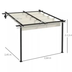 Outsunny Pergola 3x3m, Creme Hvid, Polyester, Vendt`t, Justerbart Tag til Have og Terrasse