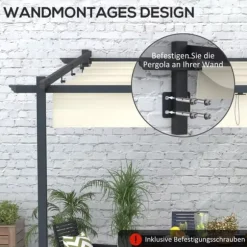 Outsunny Pergola 3x3m, Creme Hvid, Polyester, Vendt`t, Justerbart Tag til Have og Terrasse