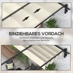 Outsunny Pergola 3x3m, Creme Hvid, Polyester, Vendt`t, Justerbart Tag til Have og Terrasse