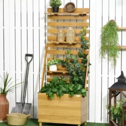 Outsunny Plantekasse HBjbed med Espalier og Hylder - Gran TrB, Brun, 63x39x160cm