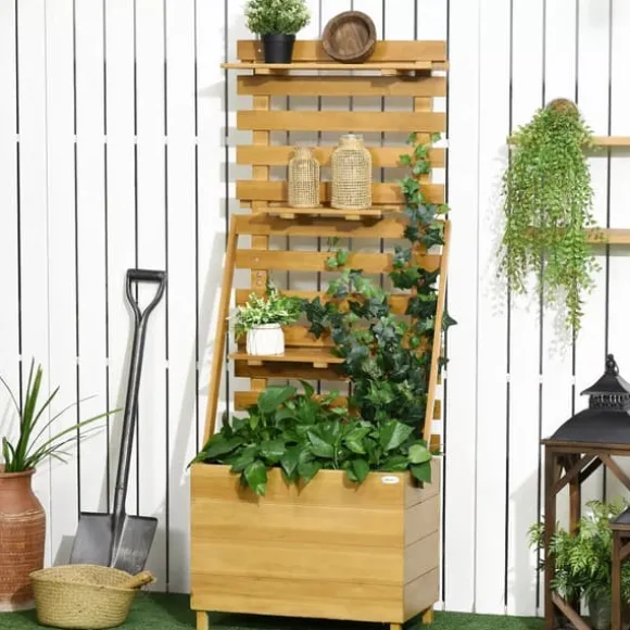 Outsunny Plantekasse HBjbed med Espalier og Hylder - Gran TrB, Brun, 63x39x160cm