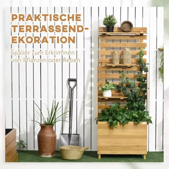 Outsunny Plantekasse HBjbed med Espalier og Hylder - Gran TrB, Brun, 63x39x160cm