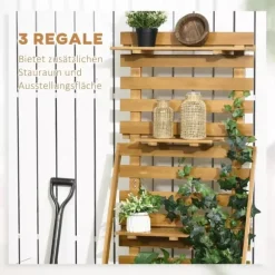 Outsunny Plantekasse HBjbed med Espalier og Hylder - Gran TrB, Brun, 63x39x160cm