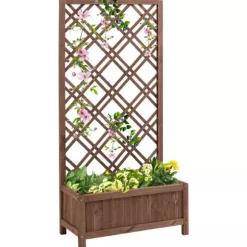 Outsunny Plantekasse med Espalier, Fyrretræ, Gul, 60x30x122,5cm