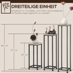 Outsunny Plantesstativ Sæt - 3-delt blomsterbord & urtepotteholder i stål, sort+natur