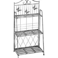 Outsunny Plantestativ Metal Blomsterstativ med 3 Hylder, Blomstertrappe til Have, Sølvgrå, 44x25x96cm