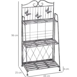 Outsunny Plantestativ Metal Blomsterstativ med 3 Hylder, Blomstertrappe til Have, Sølvgrå, 44x25x96cm