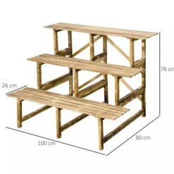Outsunny Plantetrappe i fyrretræ, 3 trin, naturfarvet, 100 x 80 x 78cm