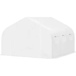 Outsunny Plastdrivhus 3,5x3x3m UV-beskyttelse Tomathus, Mesh-vindue, Vindtæt, til Have & Altan, Metal, Hvid
