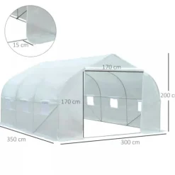Outsunny Plastdrivhus 3,5x3x3m UV-beskyttelse Tomathus, Mesh-vindue, Vindtæt, til Have & Altan, Metal, Hvid