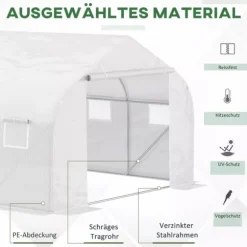 Outsunny Plastdrivhus 3,5x3x3m UV-beskyttelse Tomathus, Mesh-vindue, Vindtæt, til Have & Altan, Metal, Hvid