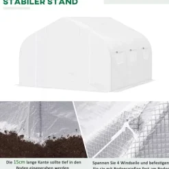 Outsunny Plastdrivhus 3,5x3x3m UV-beskyttelse Tomathus, Mesh-vindue, Vindtæt, til Have & Altan, Metal, Hvid