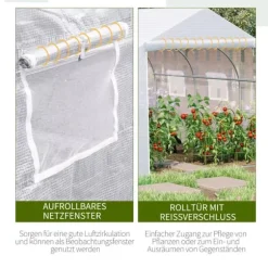 Outsunny Plastdrivhus 3,5x3x3m UV-beskyttelse Tomathus, Mesh-vindue, Vindtæt, til Have & Altan, Metal, Hvid
